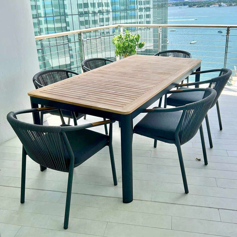 Mesa y silla de patio al aire libre combinación de villa de ocio hotel jardín al aire libre tela de caña balcón al aire libre combinación de silla de caña residencial image 11