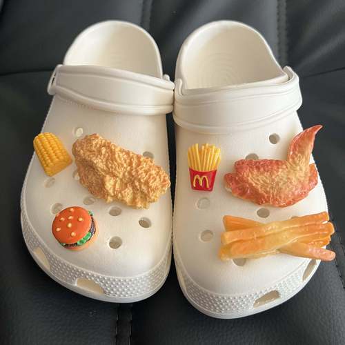 French fries, fried chicken, holey shoes, flower shoes, fasteners, personalized, funny, 3D, cute, accessories, realistic, shoe decorations