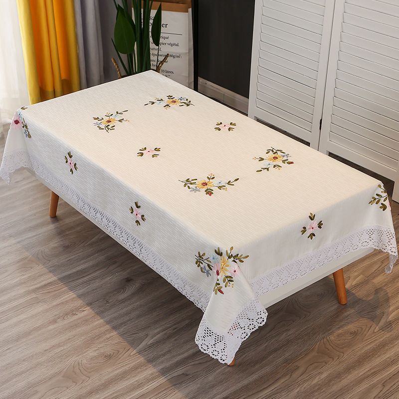 Handmade embroidered coffee table cloth rectangular household table cloth modern simple fabric cotton linen white fresh tablecloth