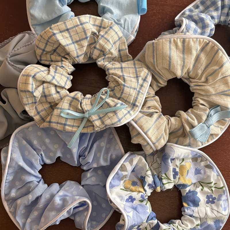 Blue Ballet Style Hair Scrunchie With Bowknot Hair Accessory_voghion.com