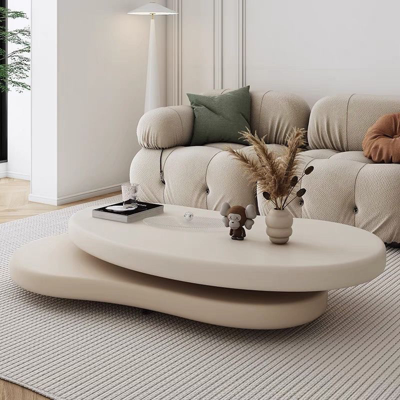 Cream Coffee Table for Small Apartments, High-End Simple Round Modern Tea Table, Light Luxury Internet Celebrity Creative Living Room Rotation