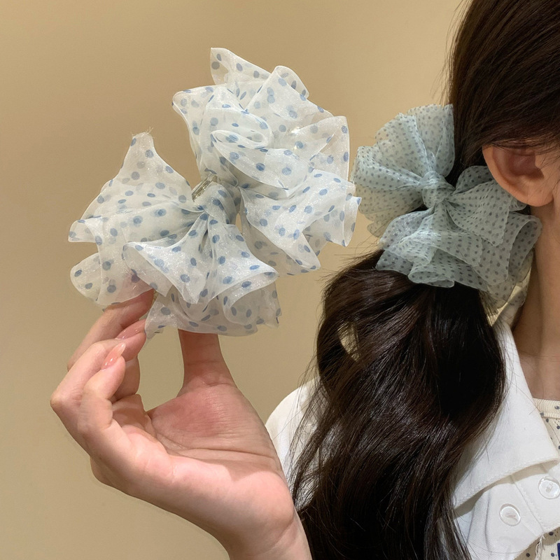 Gauze Polka Dot Bow Banana Clip for Summer High Ponytail, Gentle and Elegant Hair Clip for Back of the Head Gauze Polka Dot Bow Banana Clip for Summer High Ponytail, Gentle and Elegant Hair Clip for Back of the Head