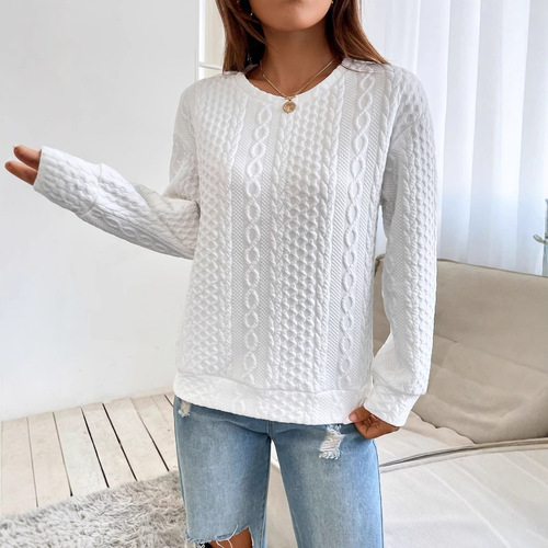 2025 Spring/Summer Style Versatile Solid Texture Loose Crew Neck Drop Shoulder Sweatshirt
