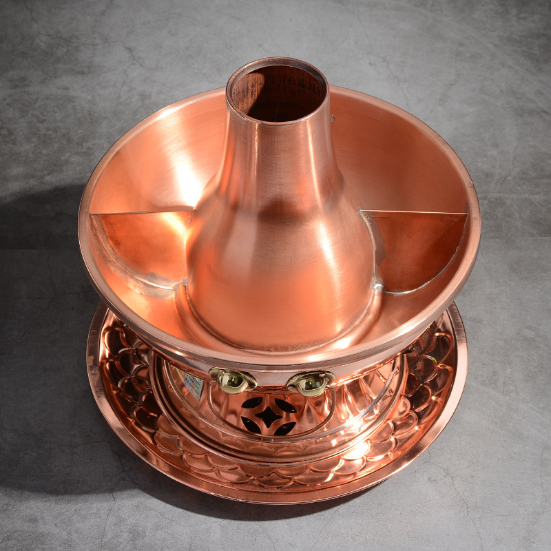 紫銅電碳兩用銅火鍋加厚鴛鴦銅火鍋涮肉插電銅鍋黃銅火鍋純銅暖鍋