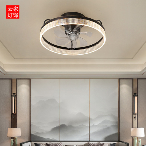 New Chinese Style Full Copper Fan Lamp with Chinese Style, Light Luxury, Minimalist Restaurant, Living Room, Bedroom, Tmall Smart Remote Control