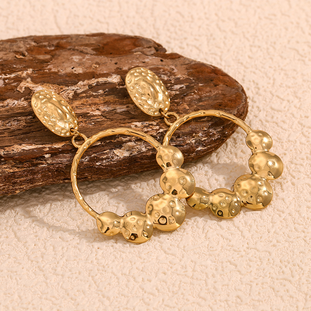 Hammer Grain Round Stainless Steel Pendant Earrings