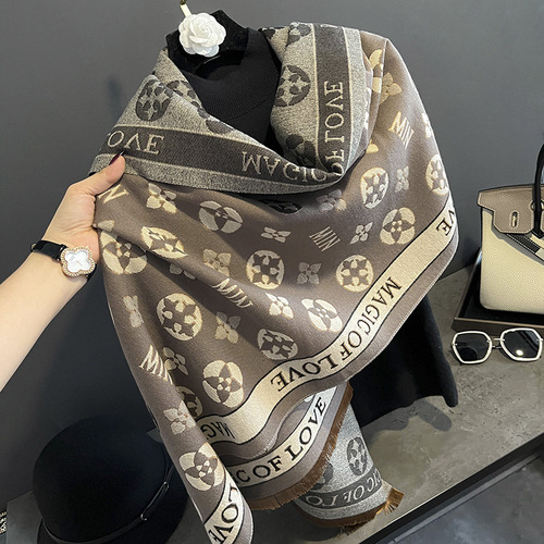 Autumn and winter new Korean version printed imitation cashmere scarf women's dual-use air-conditioning shawl  new double-sided thickened scarf