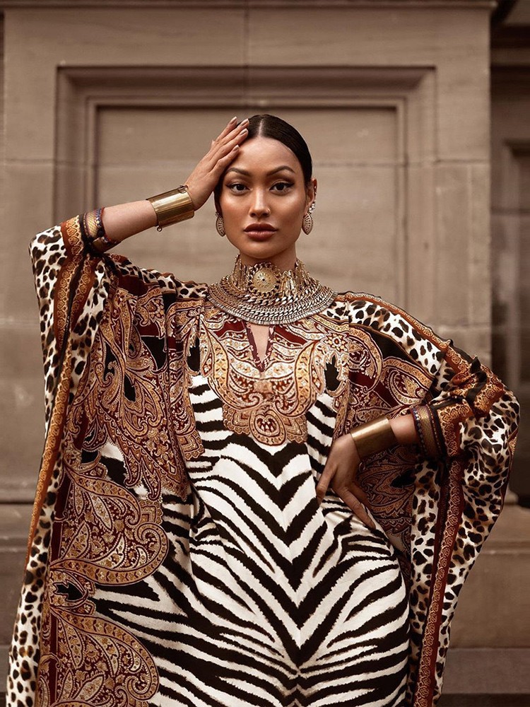 Transfronterizos Europa y América vintage bata de manga impresa leopardo suelta vestido de vacaciones de tamaño grande 1D88