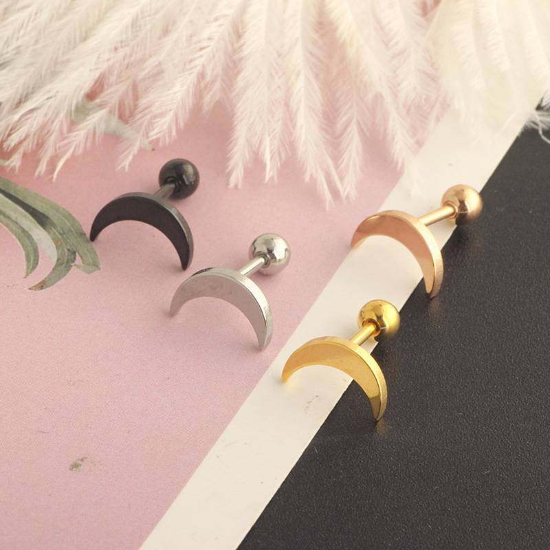 Simple Style Moon Stainless Steel Metal Ear Studs 1 Piece