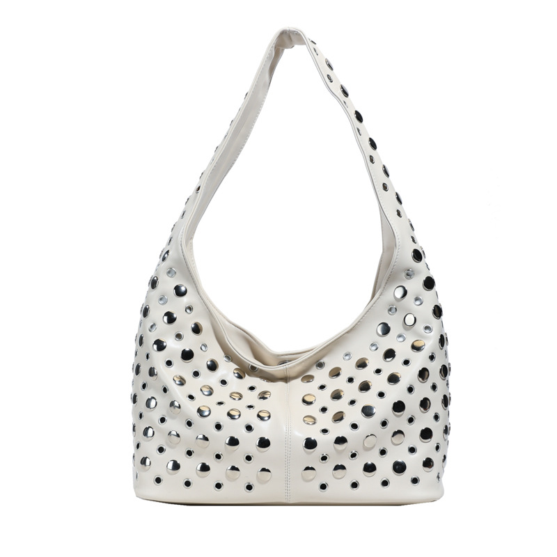Bolso de axila retro estilo Hong Kong 2025 verano nuevo bolso femenino bolso de remache hueco bolso de hombro de gran capacidad personalizado