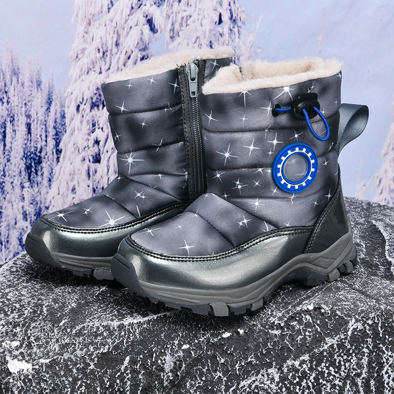 Children's Snow Boots 2025 Winter New Girls' Warm Cotton Boots, Medium and Large Kidsren's Waterproof Cotton Shoes, Girls' Soft-Soled Winter Shoes