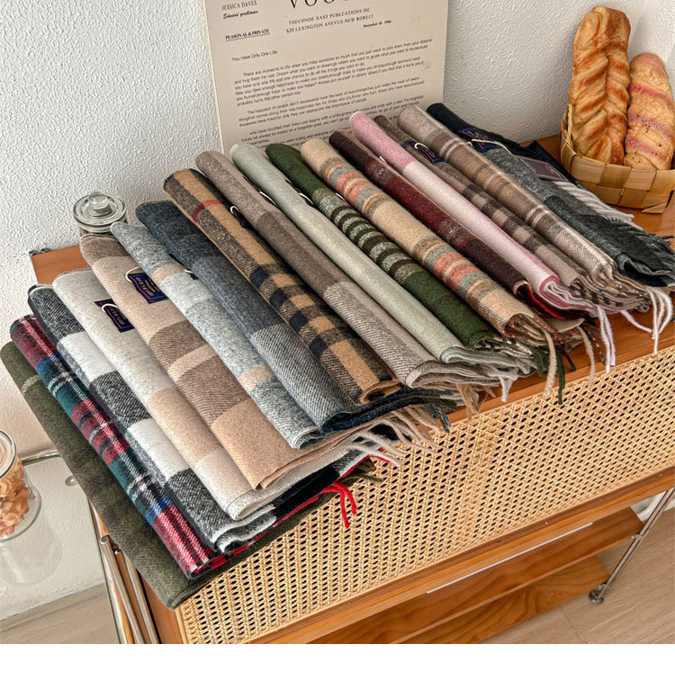 Women's Couple Retro Mens British Style Lattice Plaid Sheep Polyester Tassel Scarf display picture 1