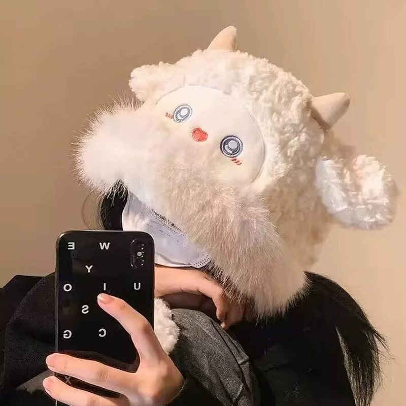 Cute woolen velvet hat, demi-season warm scarf