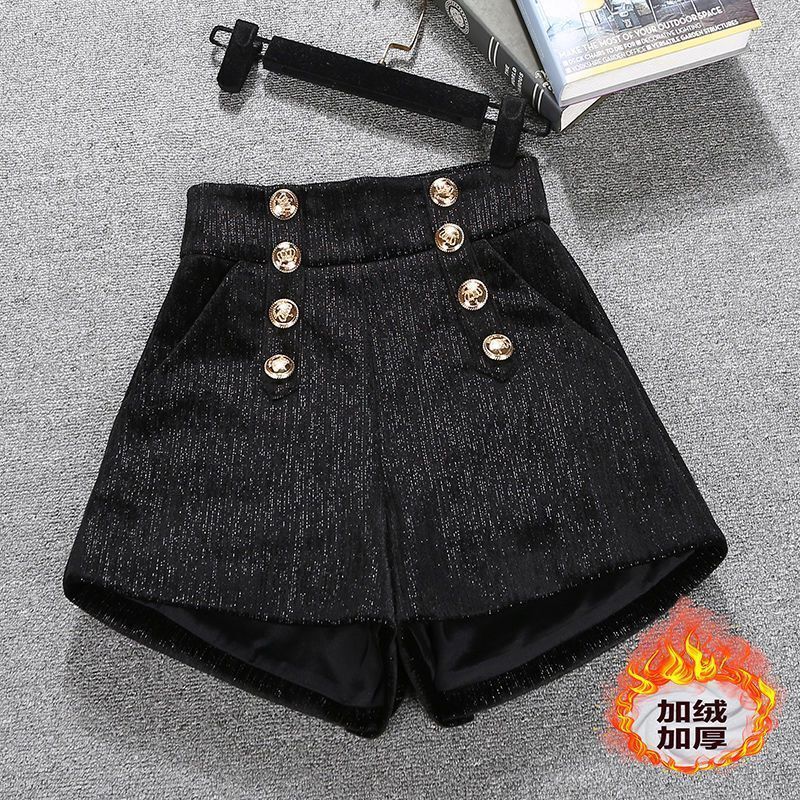 High-Waisted Velvet Wide-Leg Shorts for Women 2025 Autumn and Winter New Style Elegant Double-Breasted Outer Wear Shiny A-Line Boot Pants