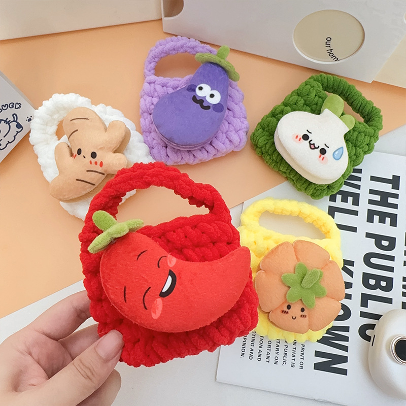 Cute Vegetable Cartoon Hand-Knitted Headphone Bag Wool Anti-Fall Bluetooth Headphone Protective Cover Mini Coin Purse Bag