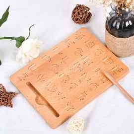 早教益智木质凹凸槽炼字板蒙氏教具榉木凹槽写字板木质练字板