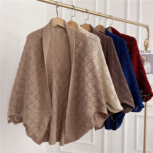 Spring and summer hollow cardigan shawl cloak women's knitted jacket Korean style autumn and winter warm scarf office neck protection cloak