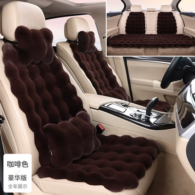 Wool pad — car seat cushion plush seat - deluxe-version-11-piece-set-2-headrests-2-waist-pillows-brown