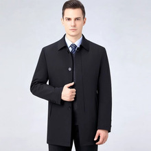 2025冬季白鹅绒羽绒服男士脱卸内胆中长款翻领中老年扣子保暖外套