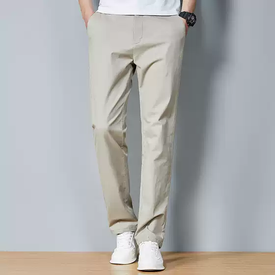 Men's Cotton Trousers Spring Loose Straight-Leg Casual Long Pants for Men Lightweight