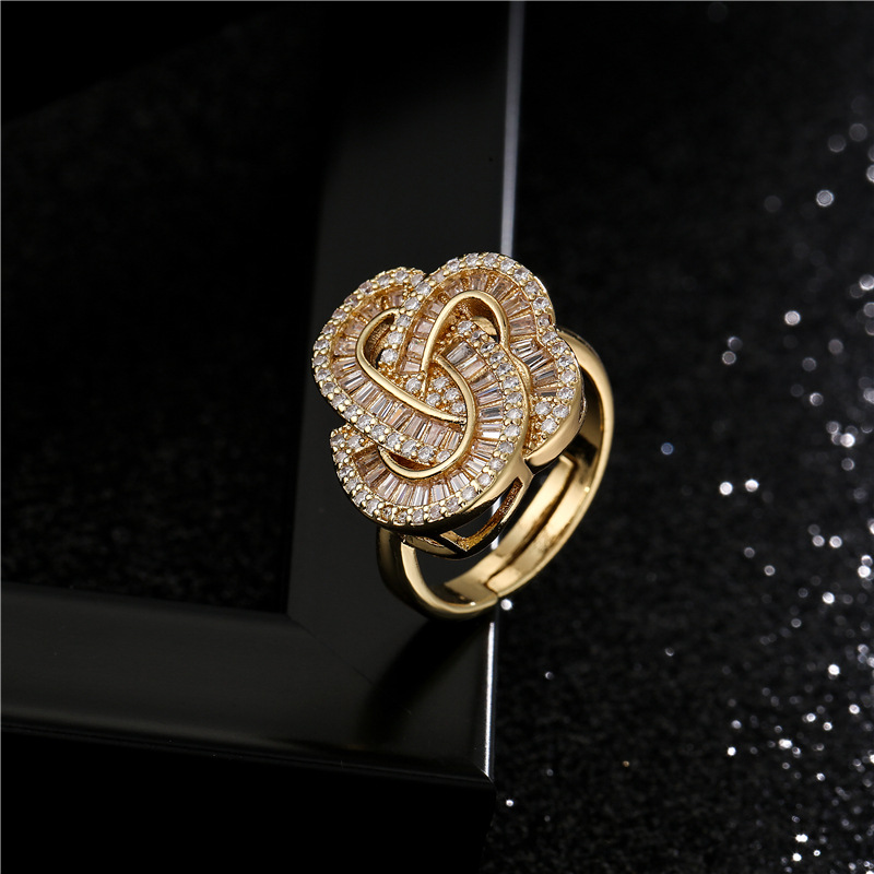Aogu Cross-border Supply High Quality Copper Micro Inlaid Zircon Geometric Open Ring Female  Hot Spot display picture 2