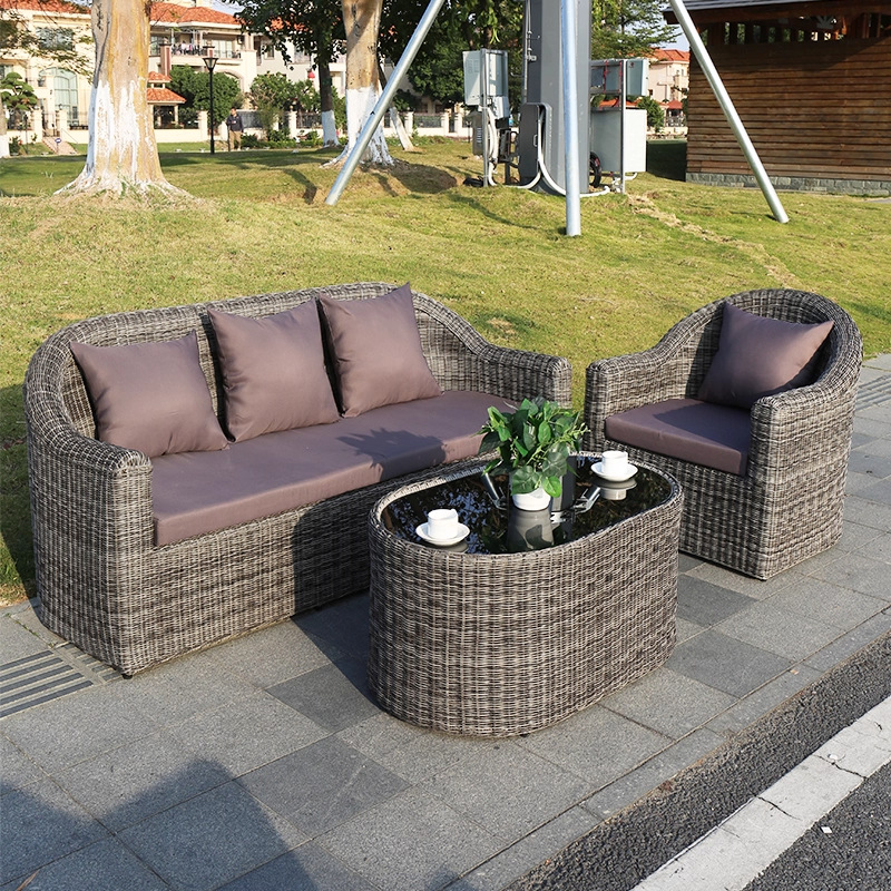 Villa al aire libre ocio doble sofá de caña combinación de muebles de caña al aire libre impermeable y protector solar sofá de caña redondo