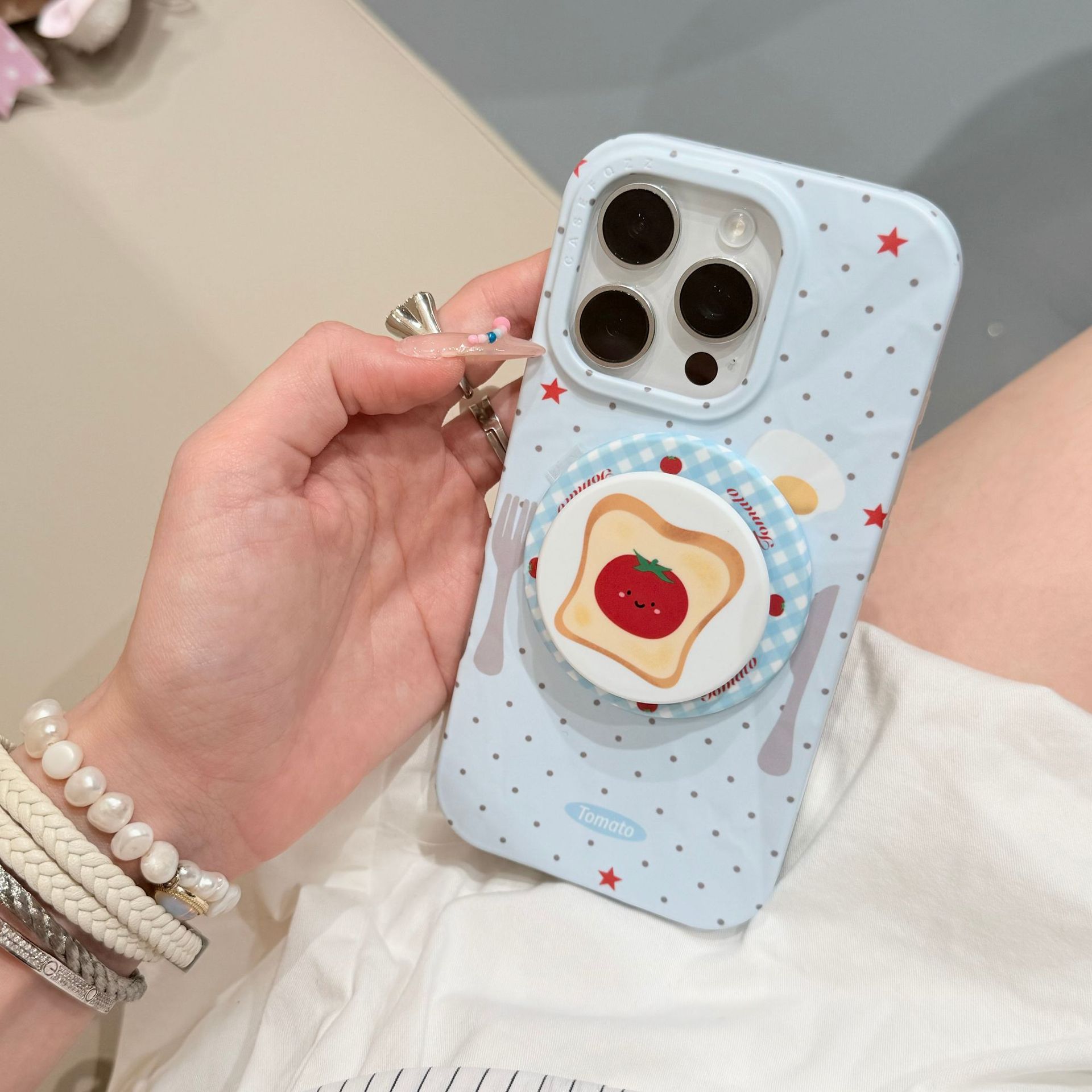 Placa de lunares plisados de fondo azul para Apple 15/16 funda para teléfono móvil 16Pro atracción magnética 14/13 nueva personalidad de 15PM