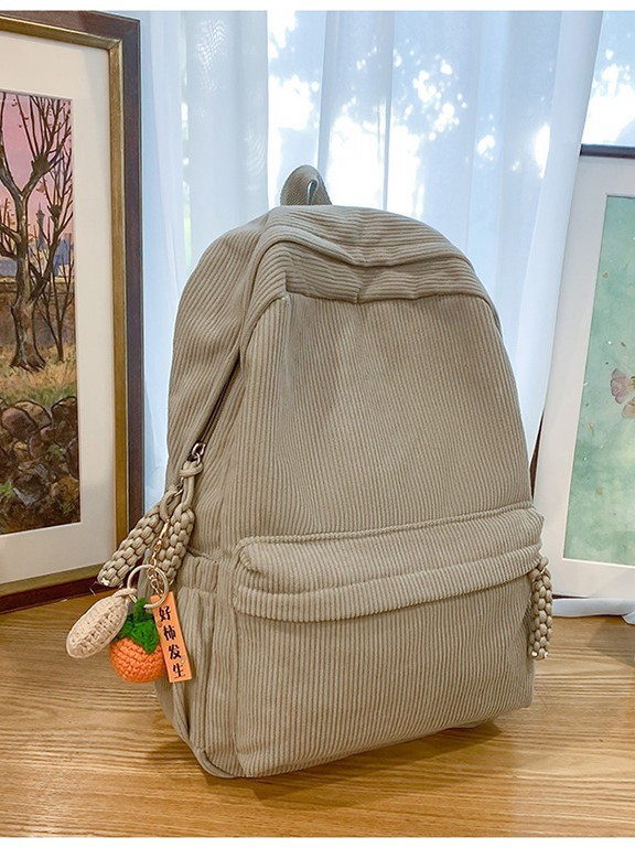 Corduroy Women's Backpack, Large-Capacity School Bag for College Students, Solid Color Versatile Travel Backpack for Junior High School Students, Men's Backpack