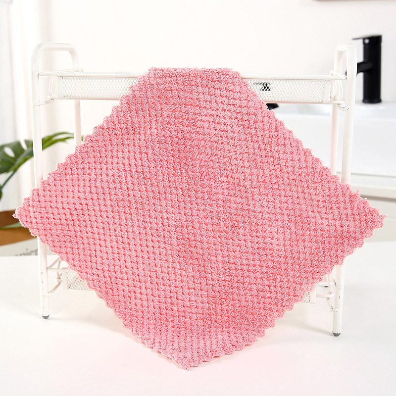 Plain Pineapple Grid Coral Fleece Square Children's Hand And Face Wiping Small Towel Kitchen Hanging Absorbent Cloth_voghion.com