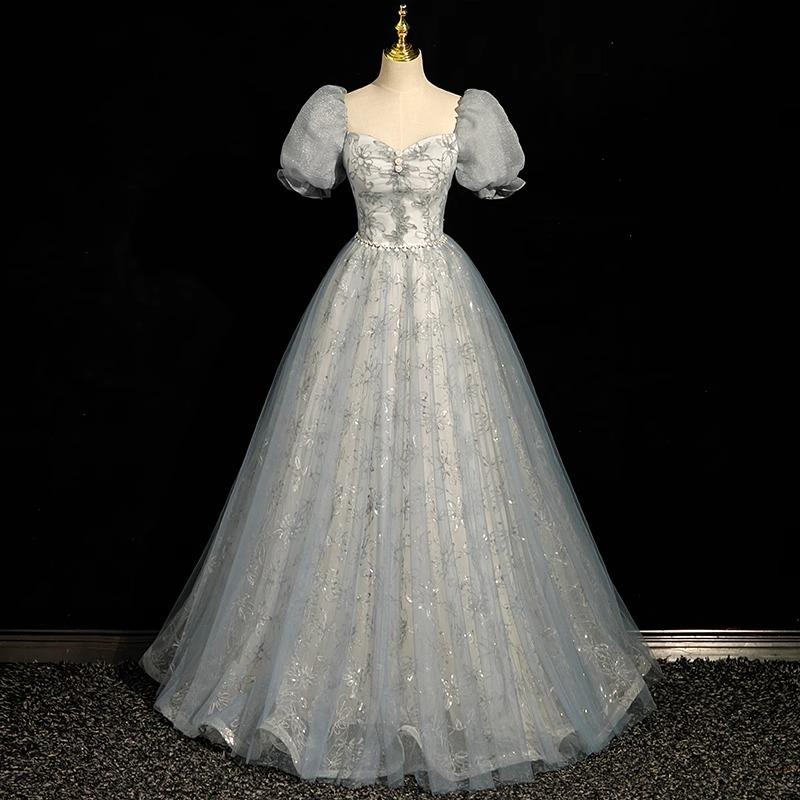 Vestido de noche francés de alta gama arte vocal Prueba de belleza vestido solo princesa azul Hada pettiskirt anfitrión