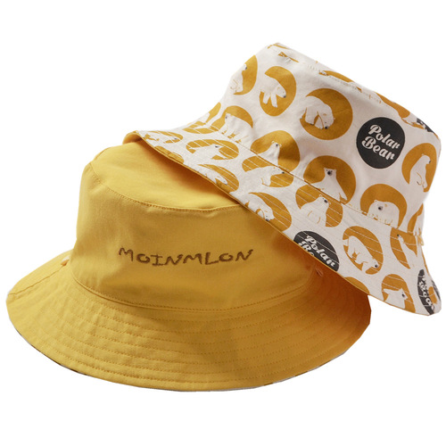 moinmlon spring and summer Korean version double-sided children's sunshade fisherman hat animal print baby cotton sun protection sun hat