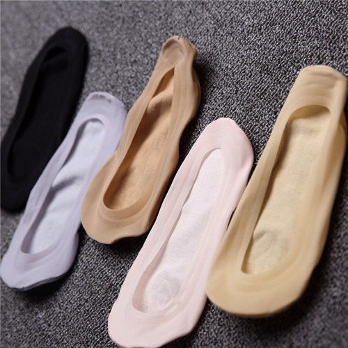 Women's Sheer Ice Silk Slipper Socks with Silicone Non-Slip Ankle-High Invisible Cotton Sole Lace-Up Summer Thin Socks for Girls