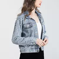Amazon AliExpress новый джинсовый трансграничный тяжелый бриллиант джинсовая куртка женская мода тонкая куртка топ
