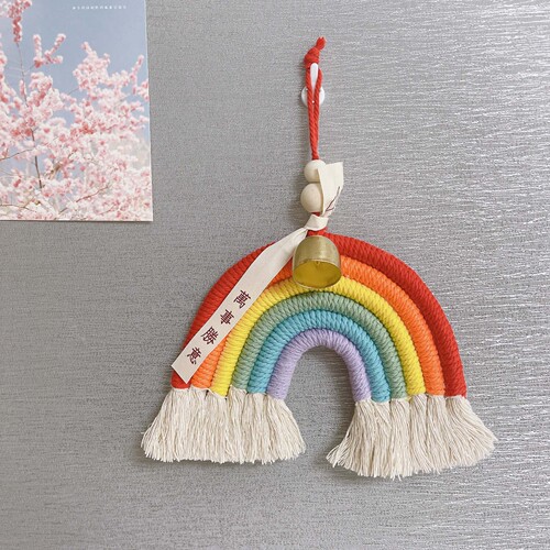 ins Nordic style rainbow color bell car hand-woven decorative pendant everything is successful wall hanging