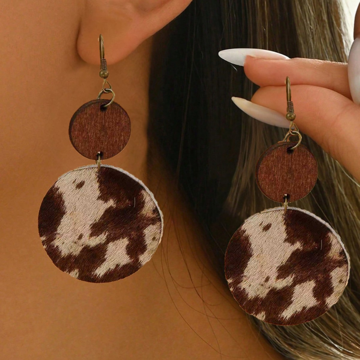 Cross-Border Genuine Leather Earrings Amazon Aliexpress Popular Earrings Leopard Print Horse Hair Genuine Leather Earrings Factory Direct Sales