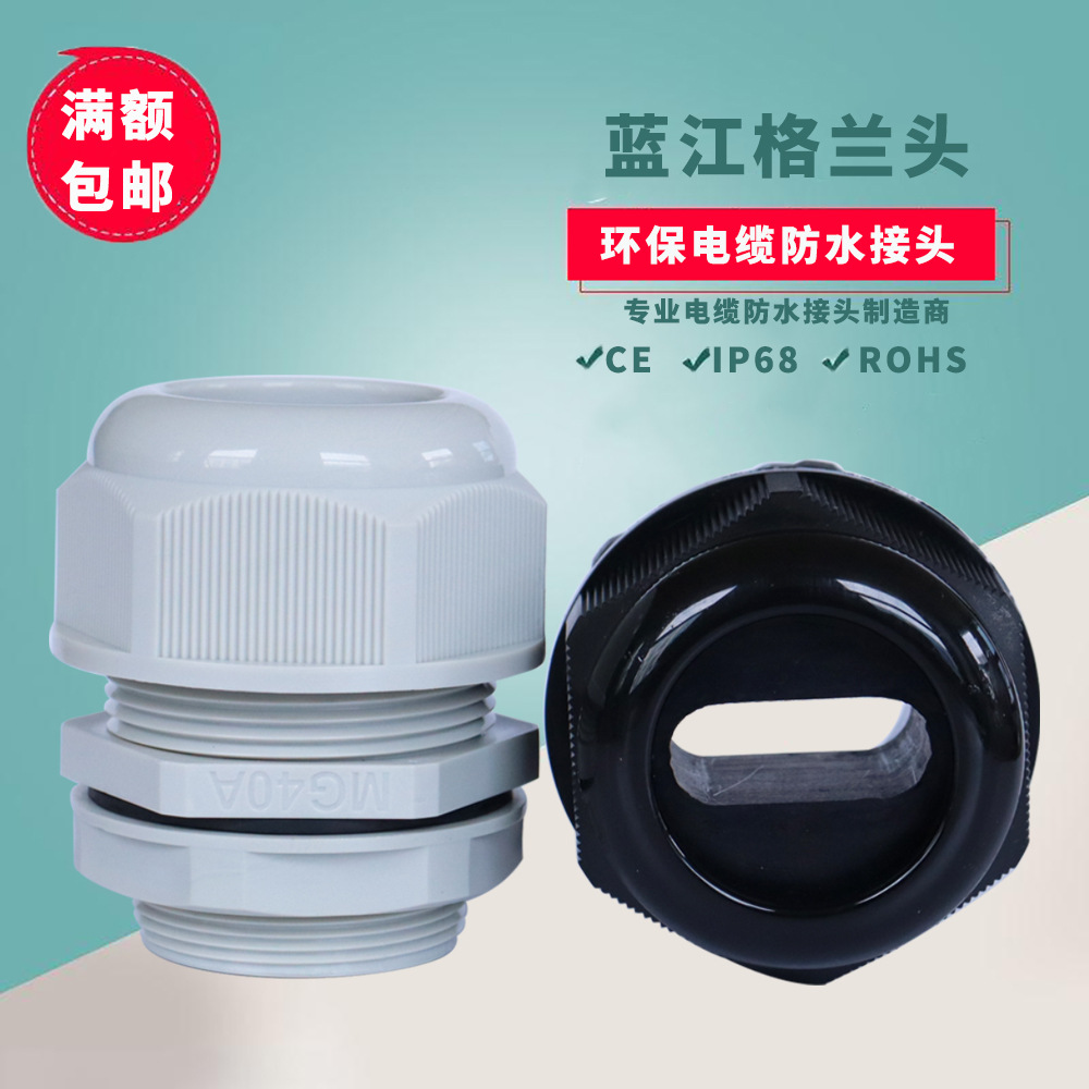蓝江 扁孔尼龙电缆固定头IP68防水密封伴热带格兰头扁电线葛兰头