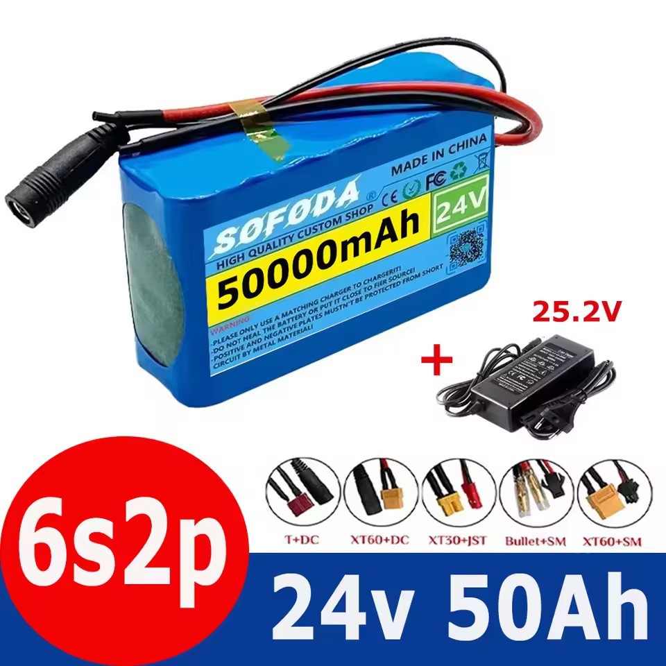 6S2P 24V 50Ah 18650 Lithium Ion Battery Pack 25.2V Battery Pack with Bms+Charger