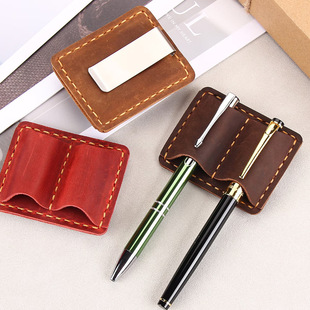 Vintage Cowhide Handmade Pen Clip for Books and Notebooks Double Pen Position Pencil Clip Conference Book Fountain Pen Clip