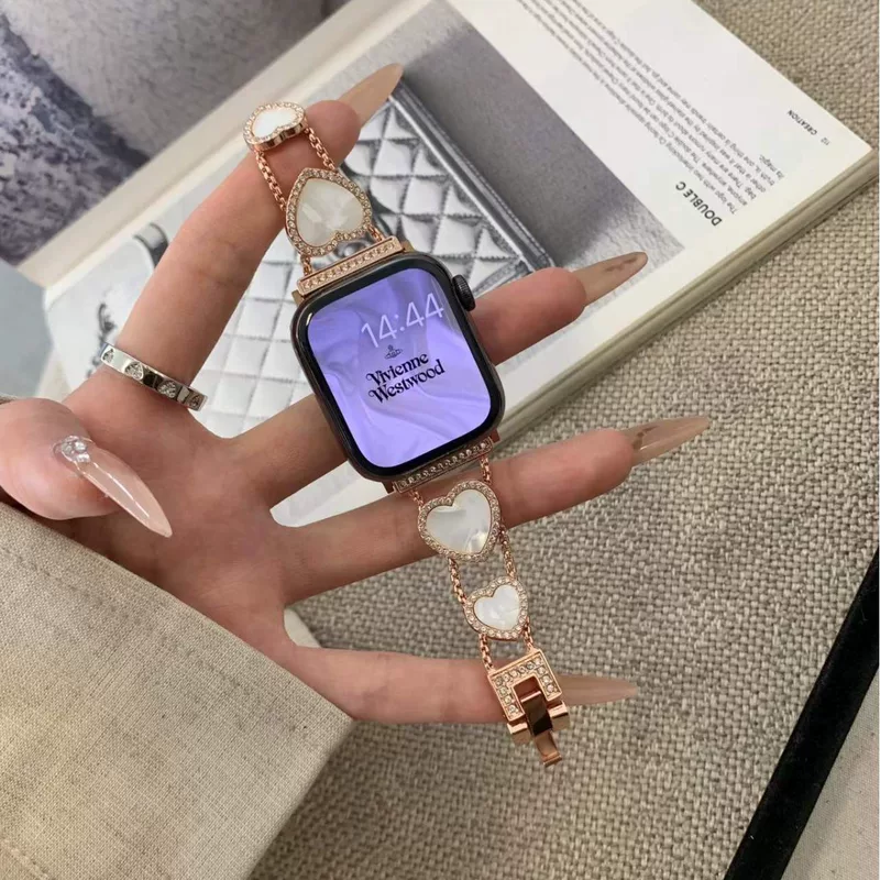 Подходит для ремешка Apple watch iwatch9 s10 маленький аромат любовь mother-of-pearl металлические applewatch8/SE