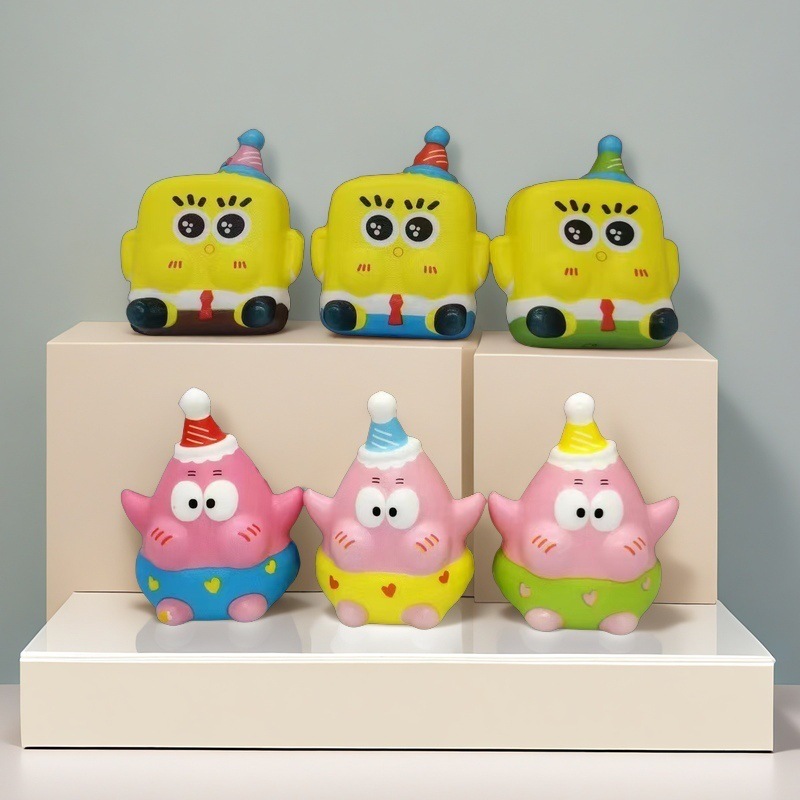 Caricatura esponja pie estrella rebote lento pellizco pellizco desempaquetar artefactos encantadores muñecas pu adornos extraños