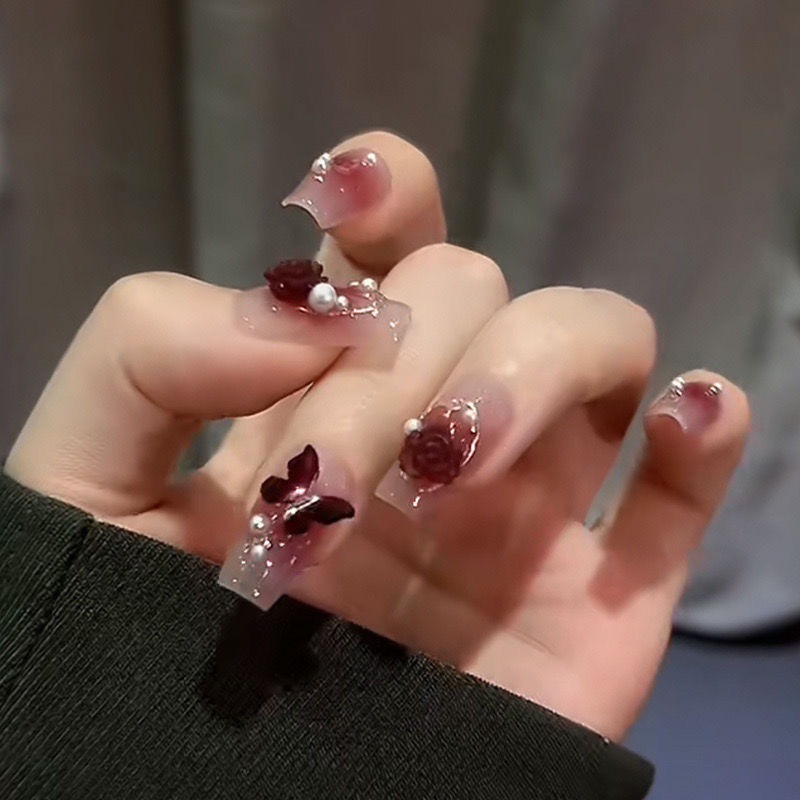 Esmalte de Uñas Adhesivo Yiyiwu, Color Salsa de Ciruela, Puntas de Uñas, Producto Terminado al por Mayor, Pegatinas de Uñas Reutilizables, Tipo Adhesivo