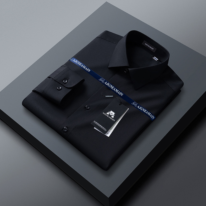 Genuine Brand High-End Shirts, Versatile Men's Inch Shirts, Business Formal Wear, High-End Solid Color Long-Sleeved Anti-Wrinkle and Iron-Free Shirts