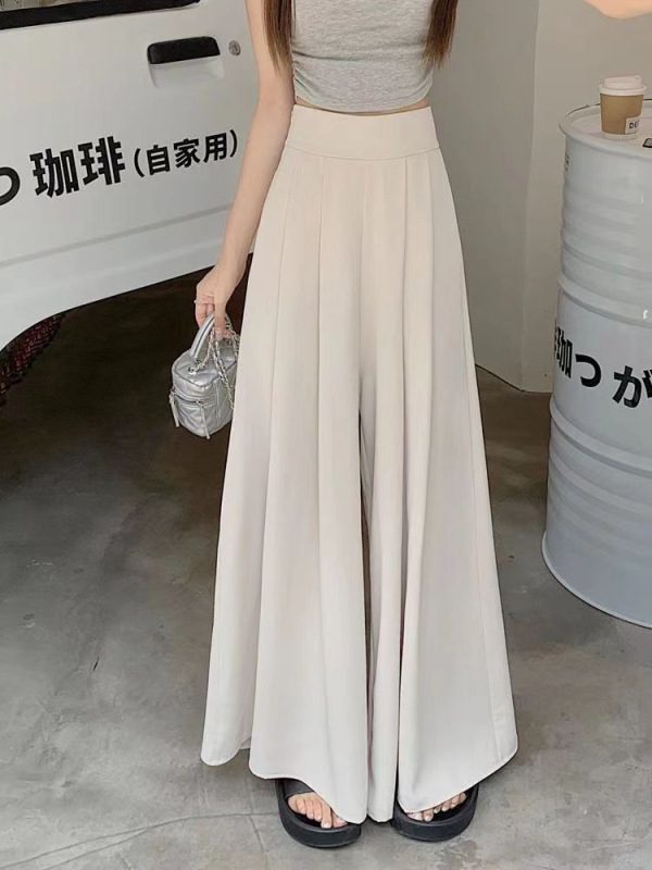 超ワイドレッグパンツスカート レディース 2025春夏 薄手 プリーツスーツパンツ ハイウエスト ドレープ感 着痩せ効果 カジュアルスカート トレンド|undefined