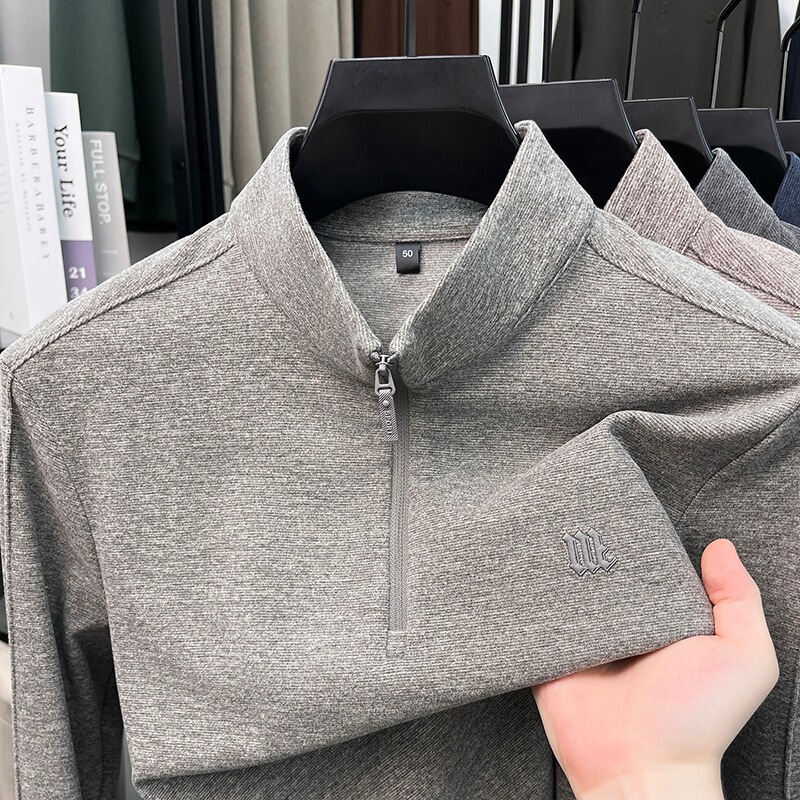 Wool and silk blend stand-up collar men's sweatshirt, new autumn and winter warm long-sleeve t-shirt, half-zip base shirt for men Wool and silk blend stand-up collar men's sweatshirt, new autumn and winter warm long-sleeve t-shirt, half-zip base shirt for men