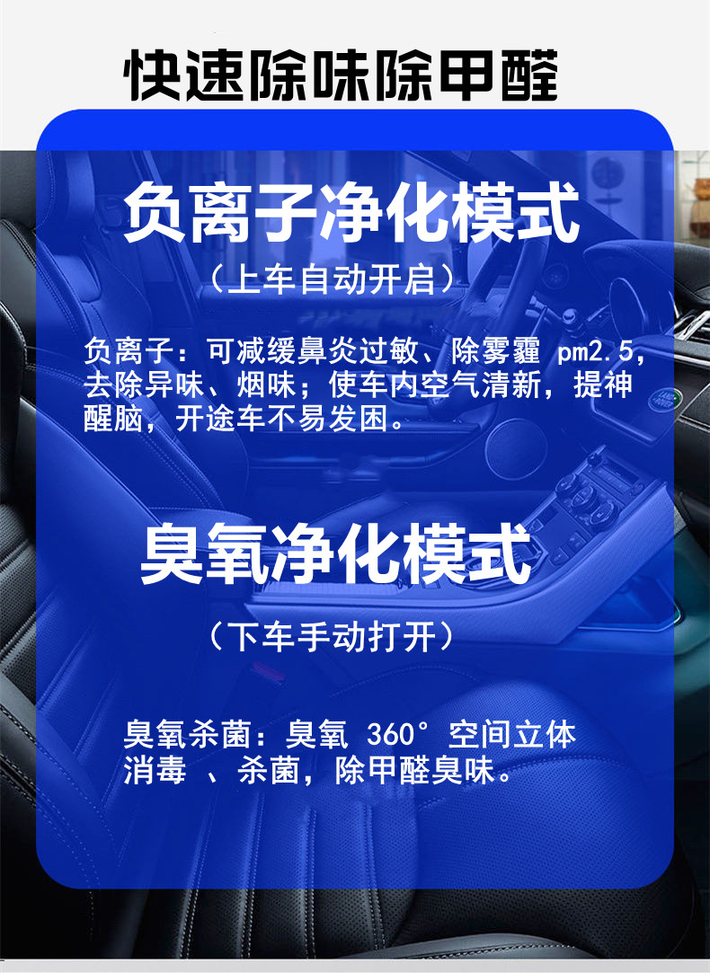 Car Air Purifier Eliminates Odor and Smoke, Removes Formaldehyde in Car, Ozone Sterilization, Deodorization and Negative Ions