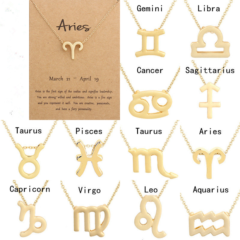 European and American Wish.Com Amazon Hot-Selling 12 Zodiac Sign Necklaces Ins Zodiac Collarbone Chain Cross-Border Card Short Pendant