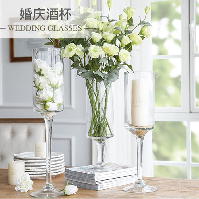 유럽식 하이 레그 스트레이트 유리 꽃병 웨딩로드 리드 수경 꽃 꽃 촛대 장식품 웨딩 장식품