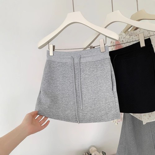 Korean Short Skirt Women's Spring and Summer Collection Korean Style Sporty A-line Casual High-Waisted Slimming Belted Skirt for Petite Women