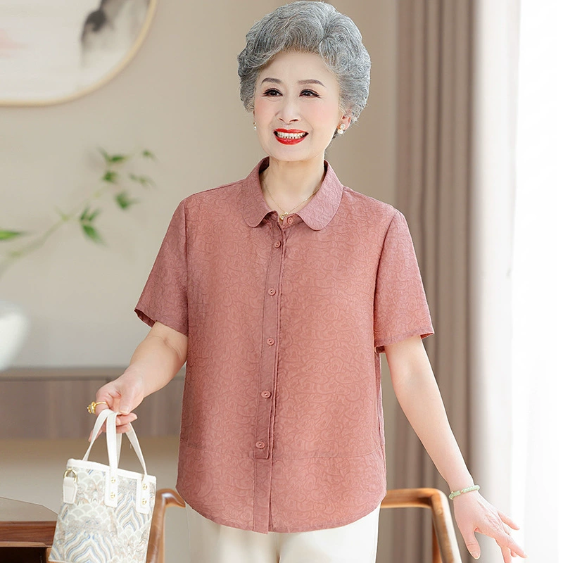 Женщины среднего и пожилого возраста летняя рубашка бабушка набор с короткими рукавами мама Тинси топ летняя старушка пожилая одежда
