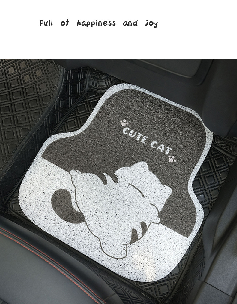 Cartoon car foot mat wall-mounted cat cute car foot mat wire ring wear-resistant stain-resistant easy-to-clean car floor mat